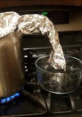 aluminum foil tube from kettle spout to glass bowl